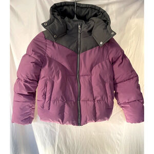 Sam Edelman Puffer Coat Jacket Girls 10/12 Pink Gray Hood Lined Full Zip Outdoor